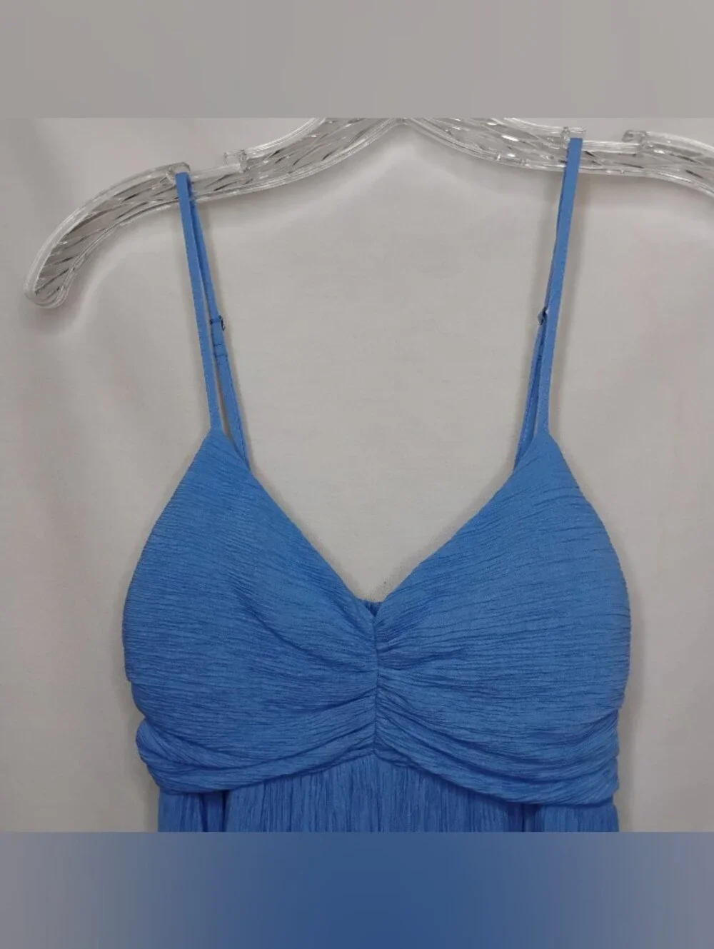 Abercrombie & Fitch Ruched Crinkle Textured Maxi Dress Blue Side Slit XS Tall